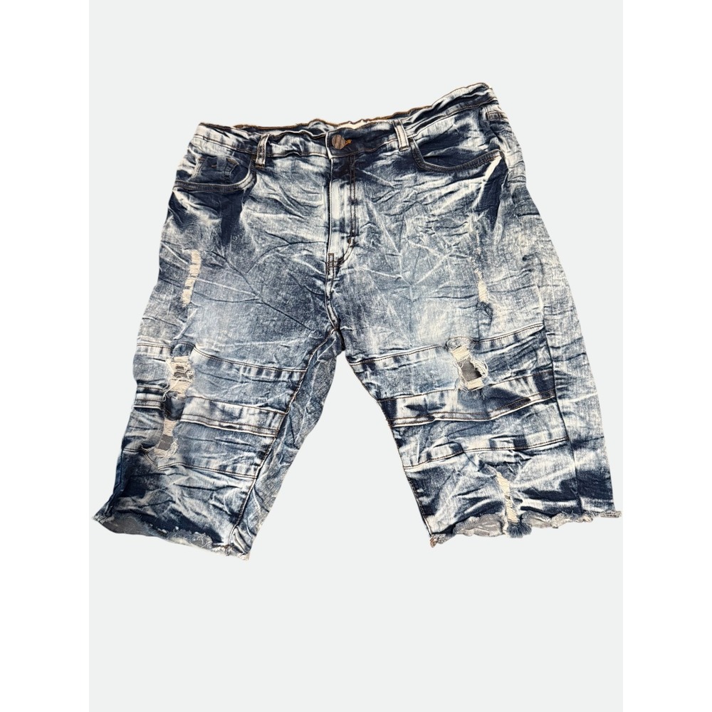 FWRD Denim Womens Size 40 Blue Acid Wash Distressed Moto Jean Shorts Streetwear